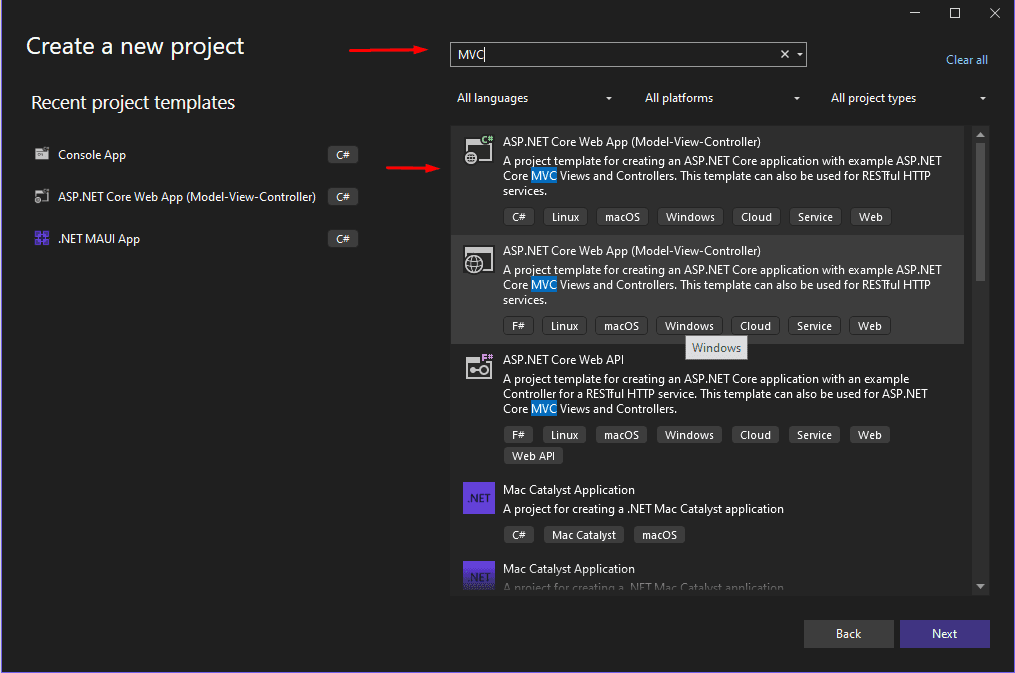 create a new project in a visual studio