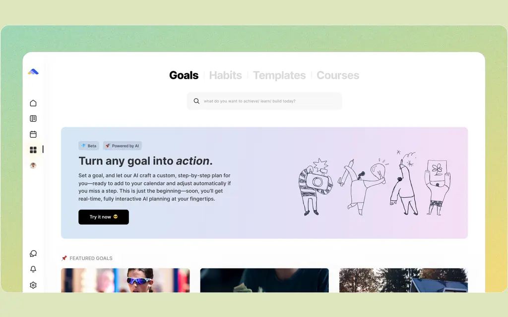 The ByDesign goals screen, offering to break a goal into a step-by-step plan placed on the calendar