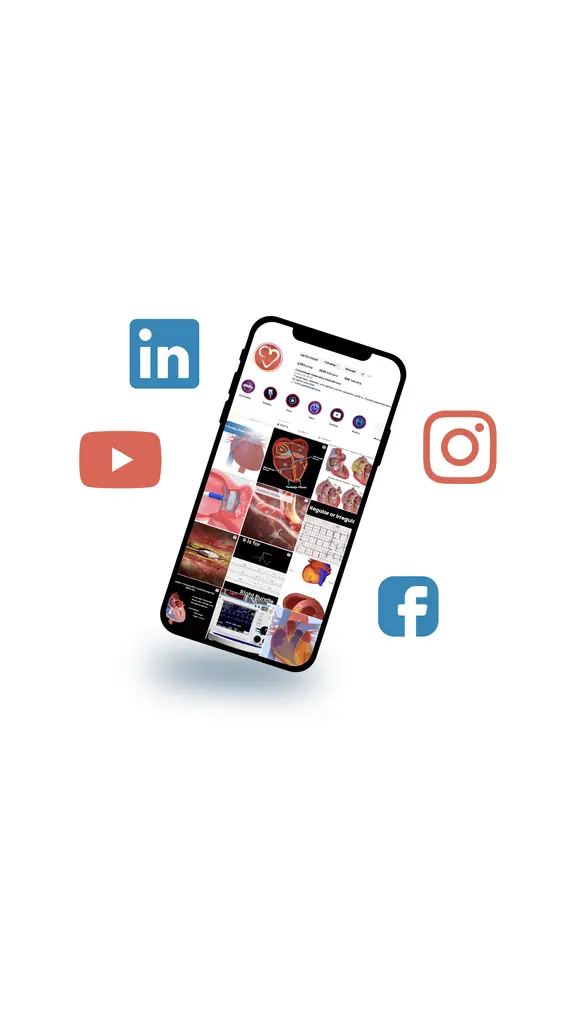 The platform's explainer content laid out as a social feed on a phone, flanked by the channels it is published to