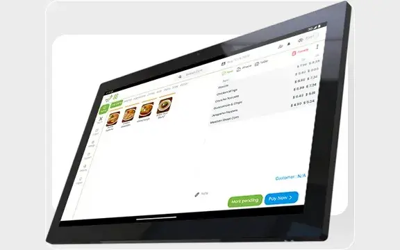 The Basil POS Android tablet till showing an open order, its item list and running total ready to send for payment