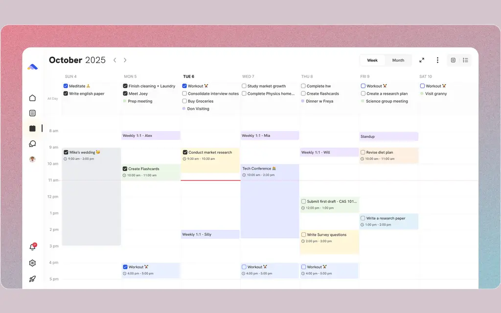 A ByDesign month calendar for October, with colour-coded tasks and time blocks laid out across the week columns