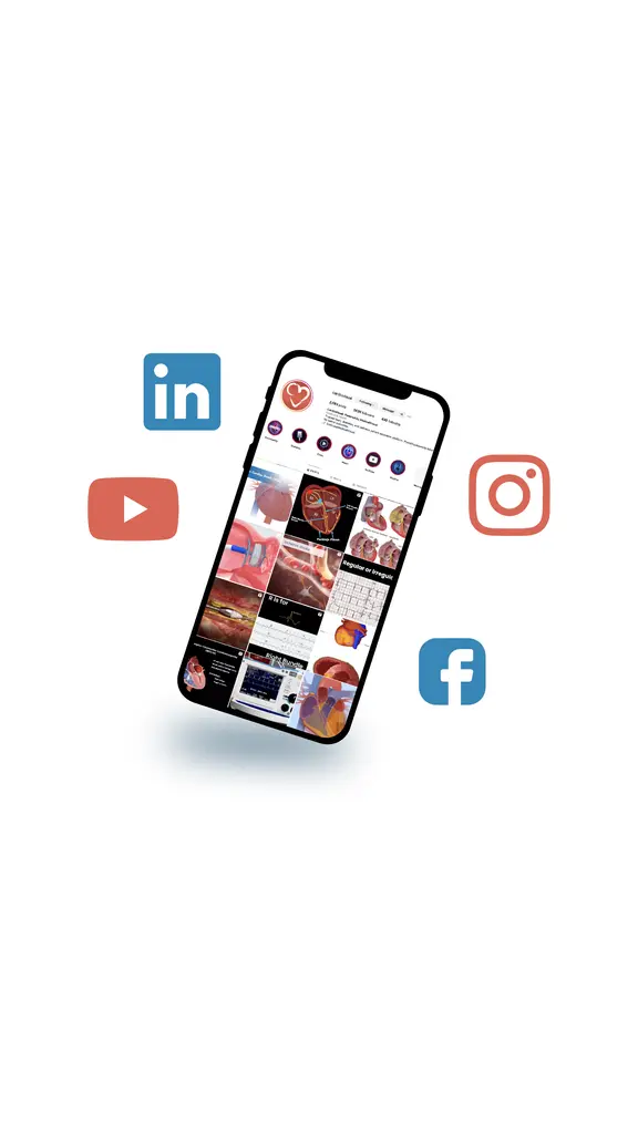 The platform's explainer content laid out as a social feed on a phone, flanked by the channels it is published to